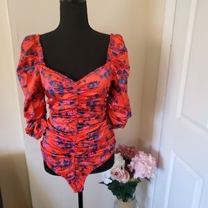 Red flower body suit